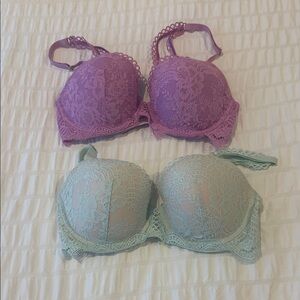 Victoria’s Secret 34DD Lace Underwire Bra Set - Purple and Mint used only once